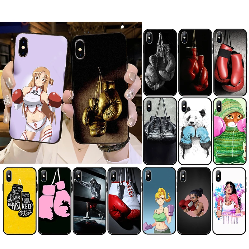 

Cartoon Sport Boxing Girl Gloves Phone Case For iPhone 13 12 11 Pro Max 12 mini XS MAX XR SE2 8 7 Plus X
