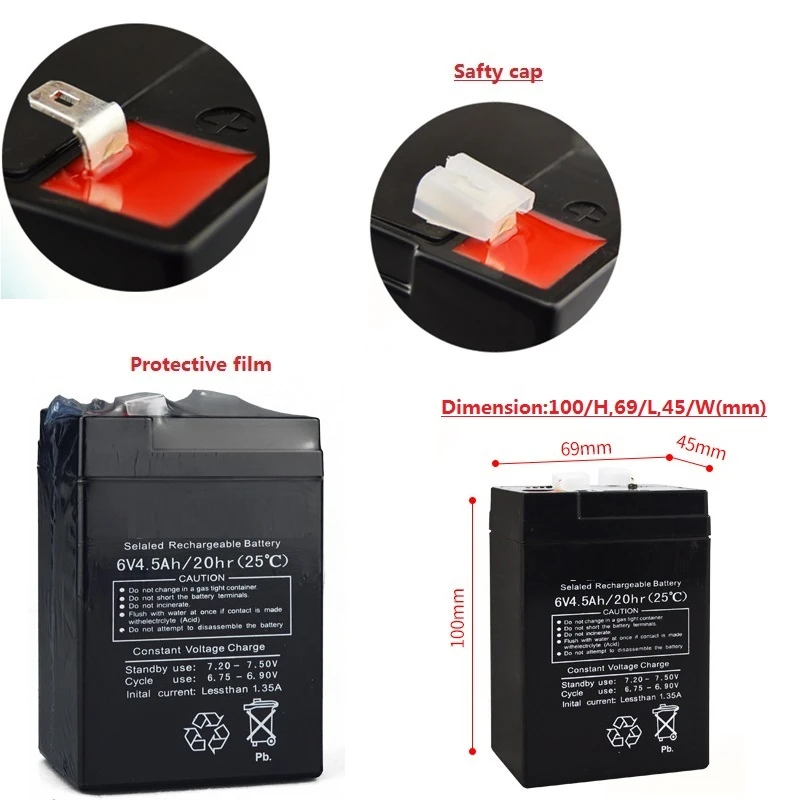 

Lead-acid Rechargeable Accumulator 6V 4.5AH Battery 6V4.5AH 4AH for Children Electric Toy Car Baby Carrier UPS Backup Desk Light