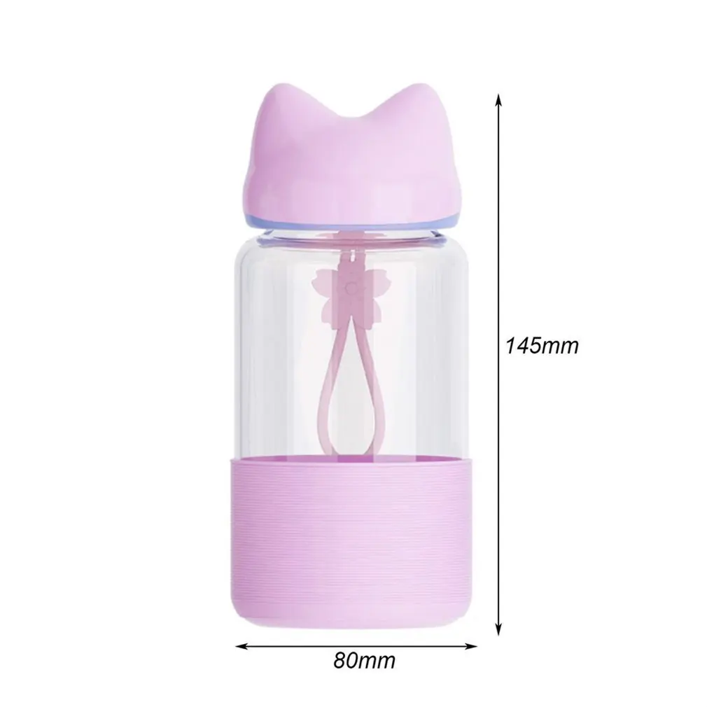 Стеклянная бутылка для воды 300 мл силиконовая питьевой в форме лисы детские