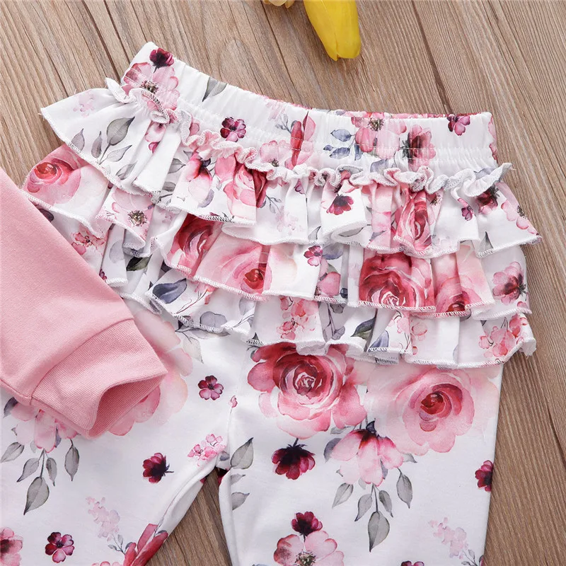 Комплект осенней одежды с цветочным принтом для новорожденных девочек от 0 до 24