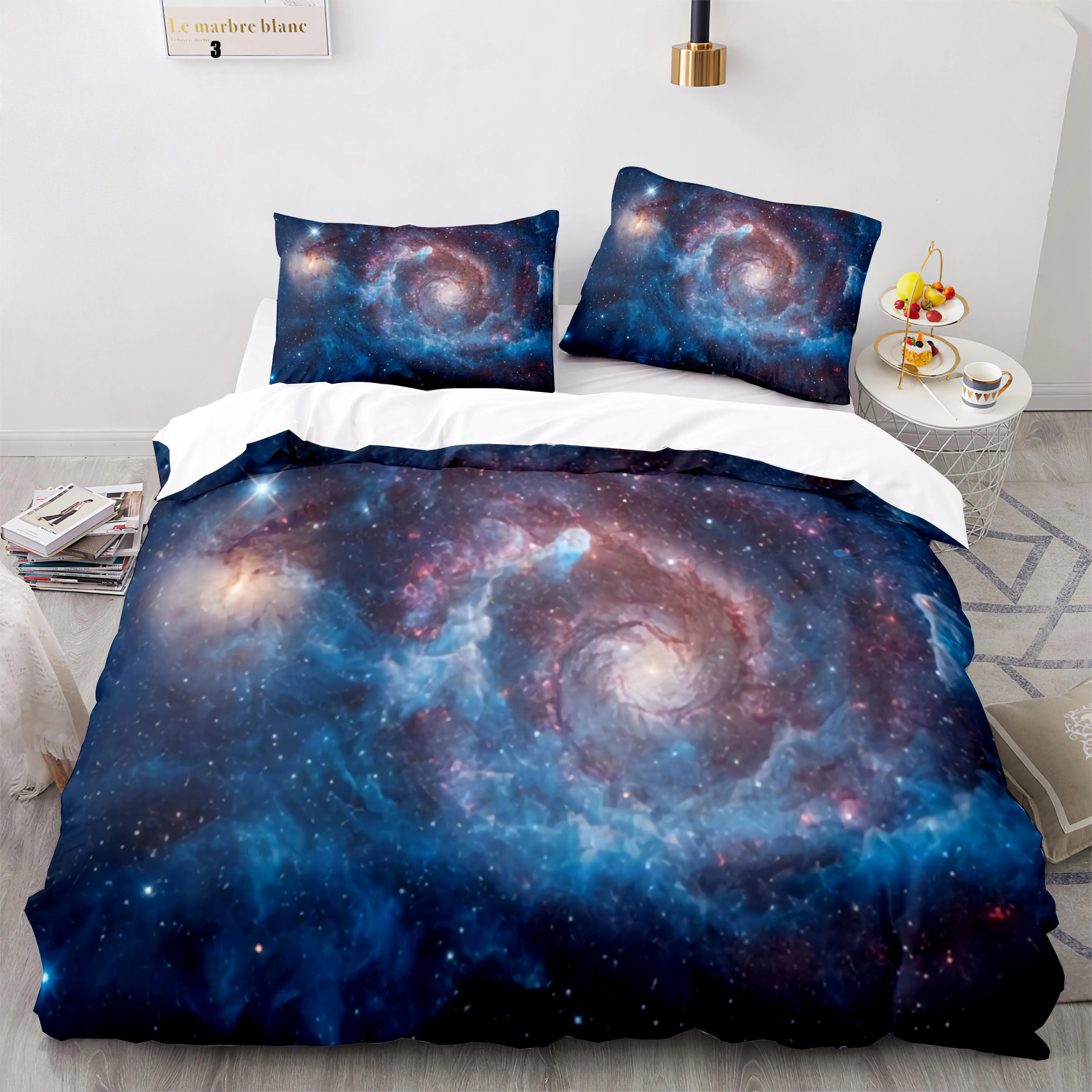 

Space Galaxy Aurora Sunset Glow Bedding Set Single Twin Full Queen King Size Sky Stars Tree Bed Set Children's Kid Duvetcover 44