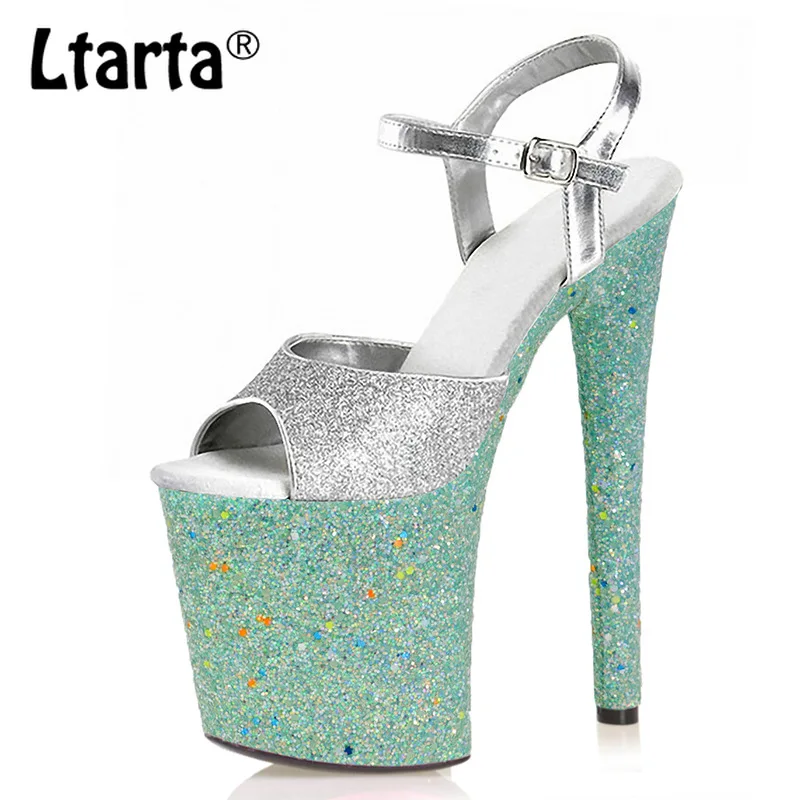 

Ltarta Summer Sequined Pole Dance High Heels 20CM Sexy Hate Sky High Fish Mouth Model Catwalk Nightclub Women's Sandals LYP