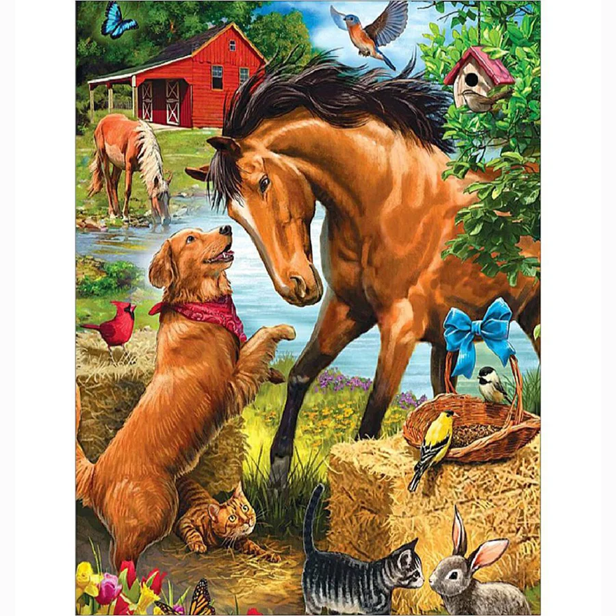 

Brown horse dog 5d diy diamond painting Cross stitch Full Square Round Drill mosaic embroidery art house wall decoration AA2838