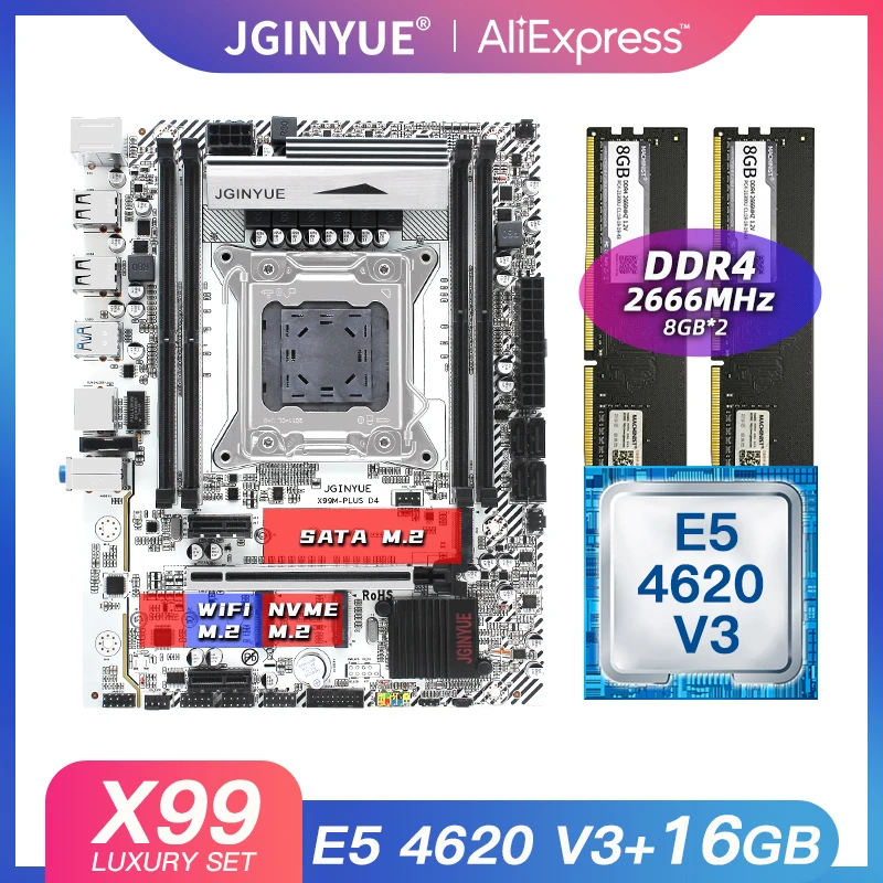 Verkauf JINGYUE X99 Motherboard LGA 2011-3 Set Kit Mit Intel Xeon E5 4620 V3 Prozessor 16G(2*8) DDR4 2666 MHZ RAM X99M-PLUS D4