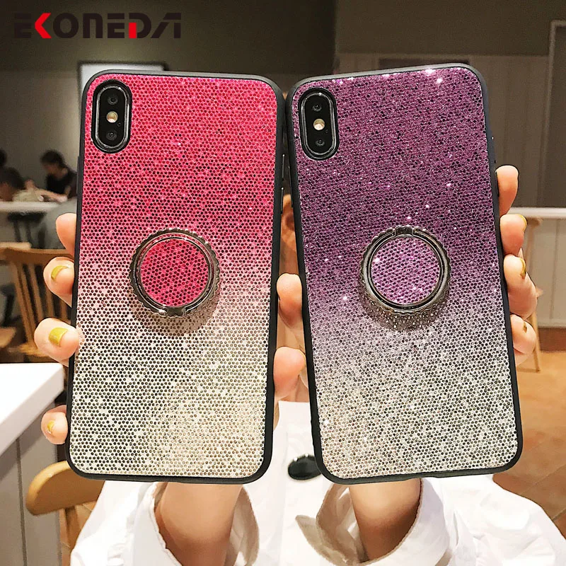 

EKONEDA Ring Holder Case For Huawei P20 P30 Lite Honor 10 Mate 20 30 Pro Lite Nova 3i 4 5 5i Case Luxury Glitter Soft Cover