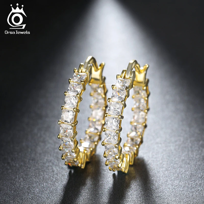 ORSA JEWELS, модные женские серьги-кольца круглой формы с 0.1ct, блестящие серьги-кольца с австрийским кубическим цирконием для женщин OE144