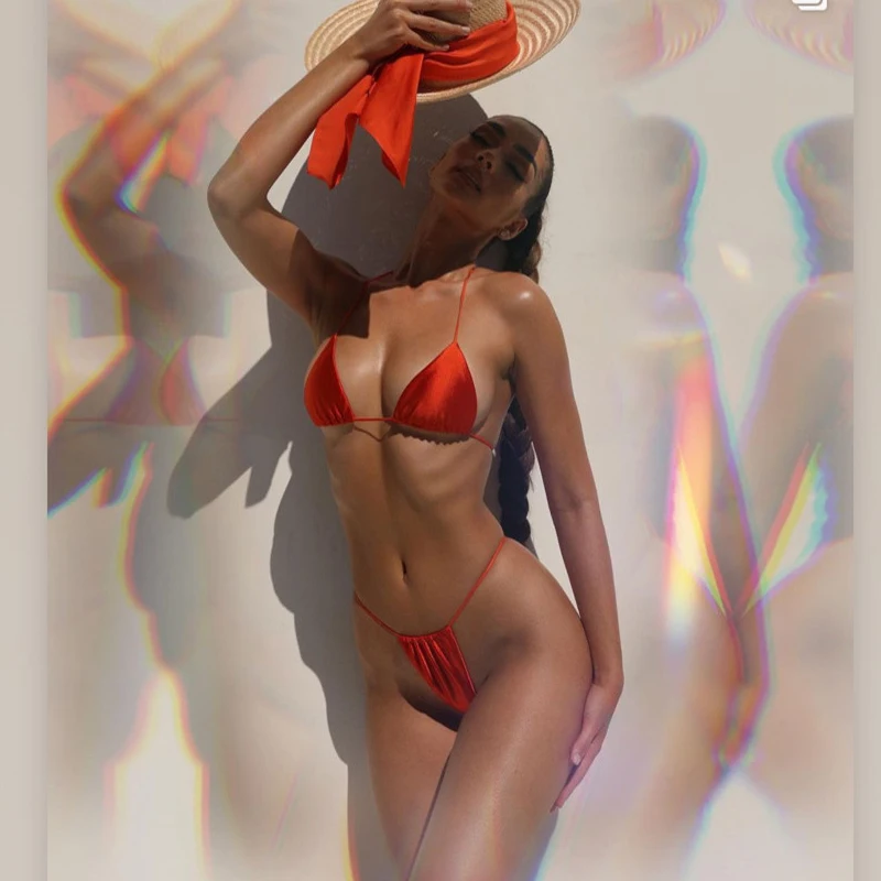 

Popular European and American Women's Clothing 2021 New Split Solid Color Sexy Swimsuit Bikini