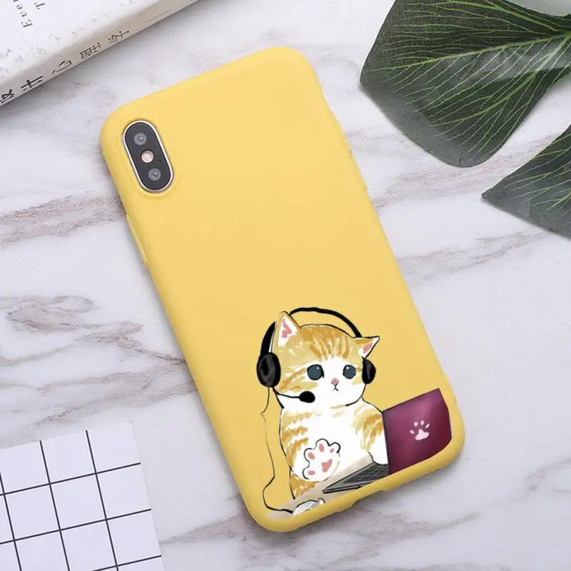 

Cartoon art cat cute painting Phone Case Candy Color for iPhone 6 7 8 11 12 s mini pro X XS XR MAX Plus