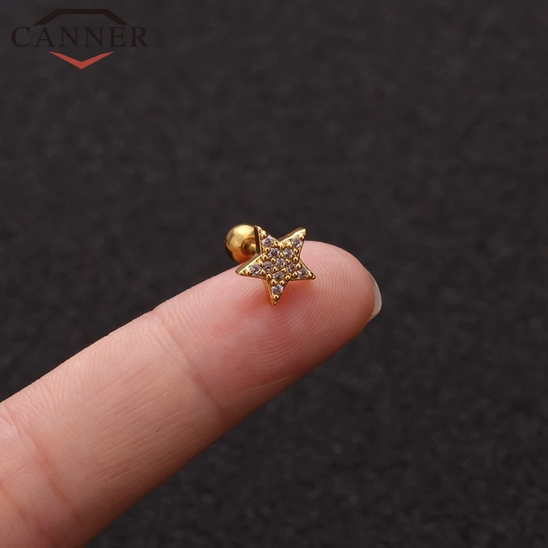 

1 pcs Zircon Stone Ear Piercing Tragus Earrings for Women Gold Silver color small fresh Moon Star Stainless steel Earrings