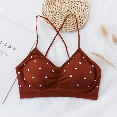 caramel colour Модный женский бюстгальтер в горошек с перекрестными ремешками, женское нижнее белье - Цвет: caramel colour
