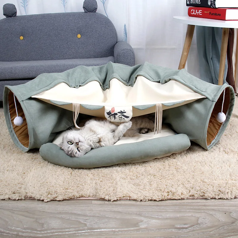 

Aapet 1pc Double-layer Polyester Cat Nest With Playing Tunnel Pet Bed Kitten House Kennel For Cat Cute Pet Cave Pet Accessories