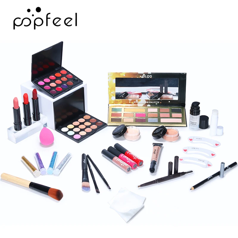 POPFEEL 27 шт. полный набор для макияжа полное лицо глаза губы косметика Помада тени
