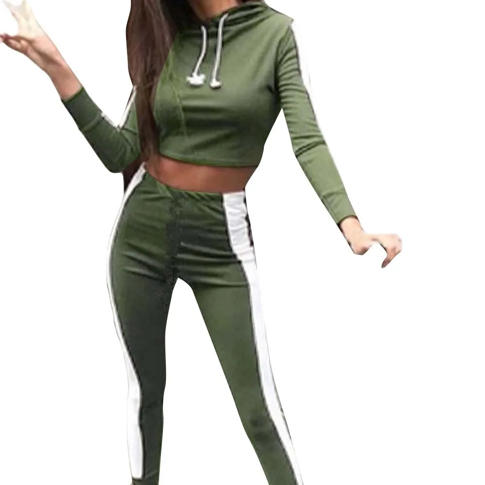 Army Green Новинка, 2 предмета, Женский спортивный костюм, укороченные толстовки, толстовка, штаны, комплекты, одежда для отдыха, повседневный костюм, комплект одежды, костюмы для йоги# g4 - Цвет: Army Green