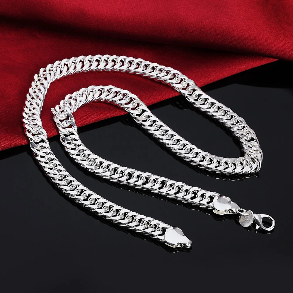 

925 Sterling Silver 20 Inches 10mm Full Sideways Chain Necklace For Women Man Fashion Wedding Party Charm Jewelry