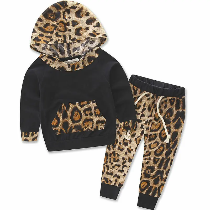 2-Piece Baby Girl Clothes Leopard Hooded Coat Boy Set Pocket Leopar Trousers Clothing Outfits 0-24 Months | Детская одежда и обувь