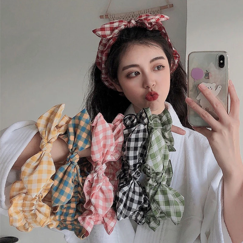 

Women Sweet Hair Bands Rabbit Ear Lattice Headbands Retro Hair Accessories Girls Cross Turban Bandage Hair Bands Headwear Lovely