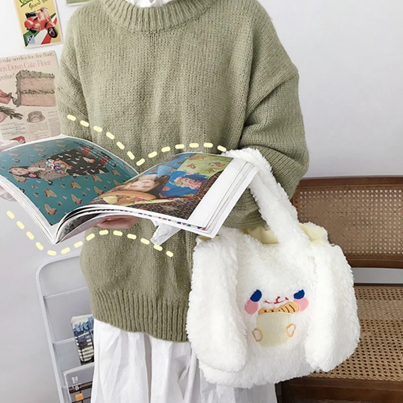 

Женская сумка из ткани ягненка, зимняя теплая Модная мини сумка через плечо с милым медведем из мультфильма, Повседневная Сумка-тоут