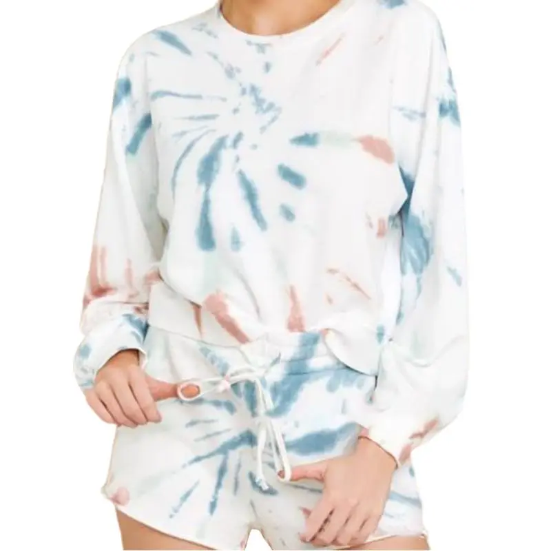 

Women Fireworks Tie-Dye Outfit Long Sleeve Pullover Tops Shorts Lounge Tracksuit