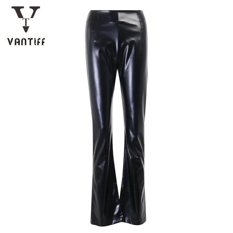 

Bodycon Women Long Trousers Casual Streetwear Vintage Pants Split Flared Leathe Sexy Niche Design Split PU Leather Long Pants