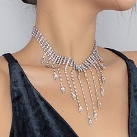 luxury rhinestone multi layer tassel choker necklace for women party bling crystal chain water drop necklace statement jewelry