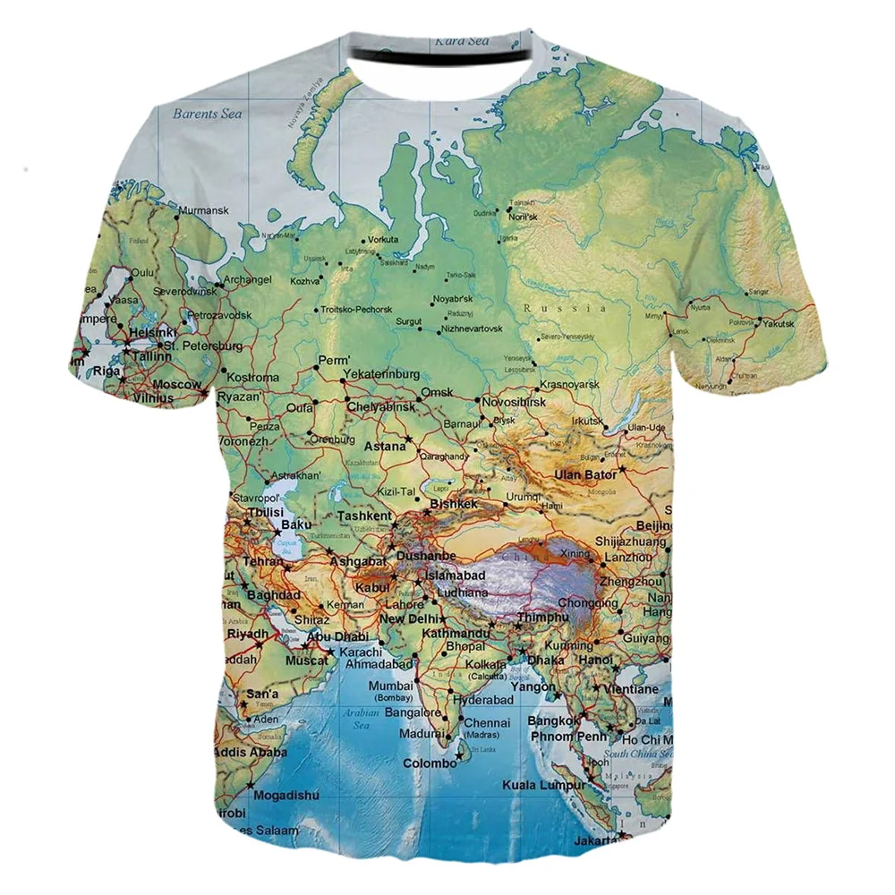 Футболка мужская с 3D-принтом карты мира повседневная смешная уличная одежда в