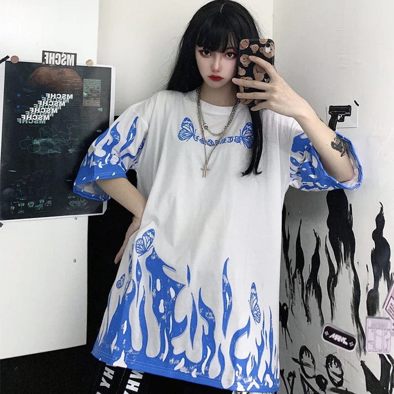 Женская футболка с круглым вырезом Harajuku летняя свободная коротким рукавом и