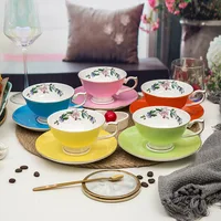 European Bone China Coffee Cup and Saucer Set Western Restaurant Afternoon Tea Cup Fine Luxury Gift Porcelain Coffeeware