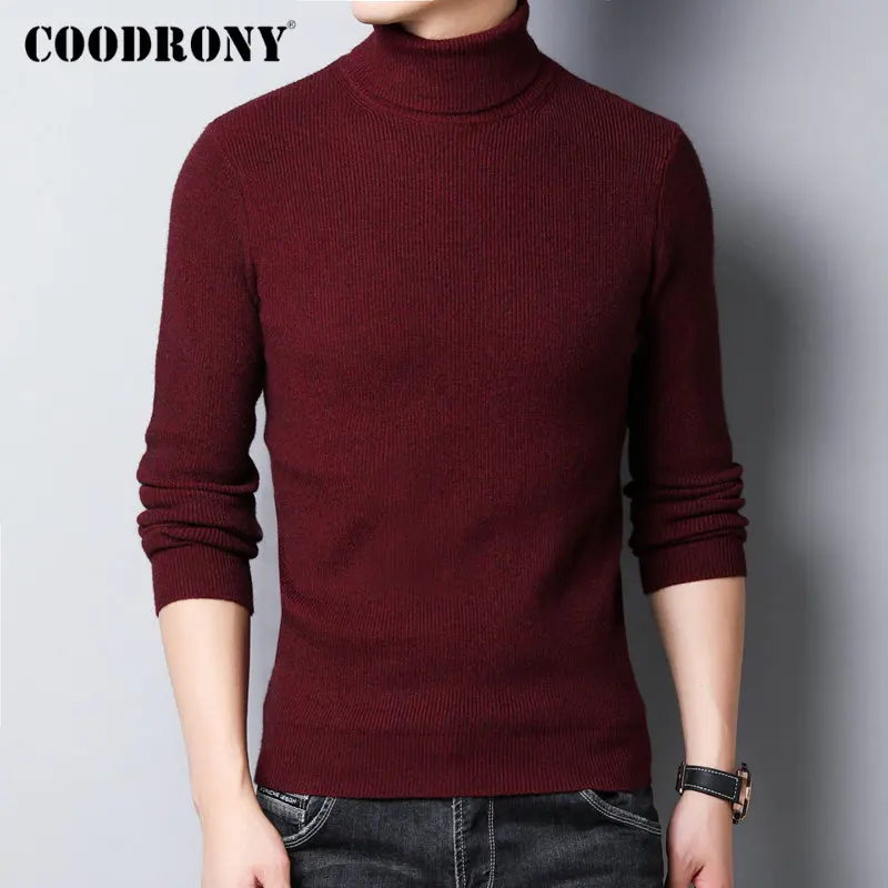 COODRONY свитер для мужчин Уличная мода трикотаж кашемир водолазка Pull Homme осень зима