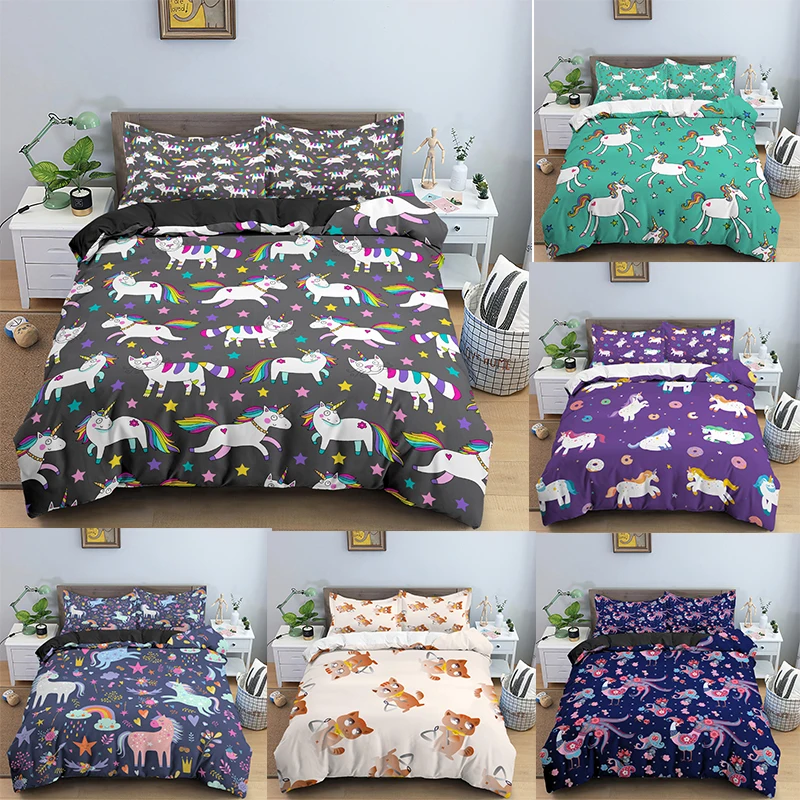

Cartoon Horse Bedding Sets Comfortable Duvet Cover Pillowcase Quilt Cover Single/King/Queen Size Bedclothes for Kids Bedroom