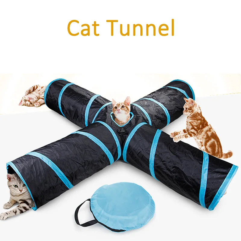 Pet Cat Tunnel 4 Holes Tube Collapsible Play Indoor Outdoor Kitty Puppy Training ToysTube Foldable Supply | Дом и сад