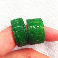 natural green jade for men women brand hand polished hand carved pattern emerald rings party jewelry accessories 1 piece