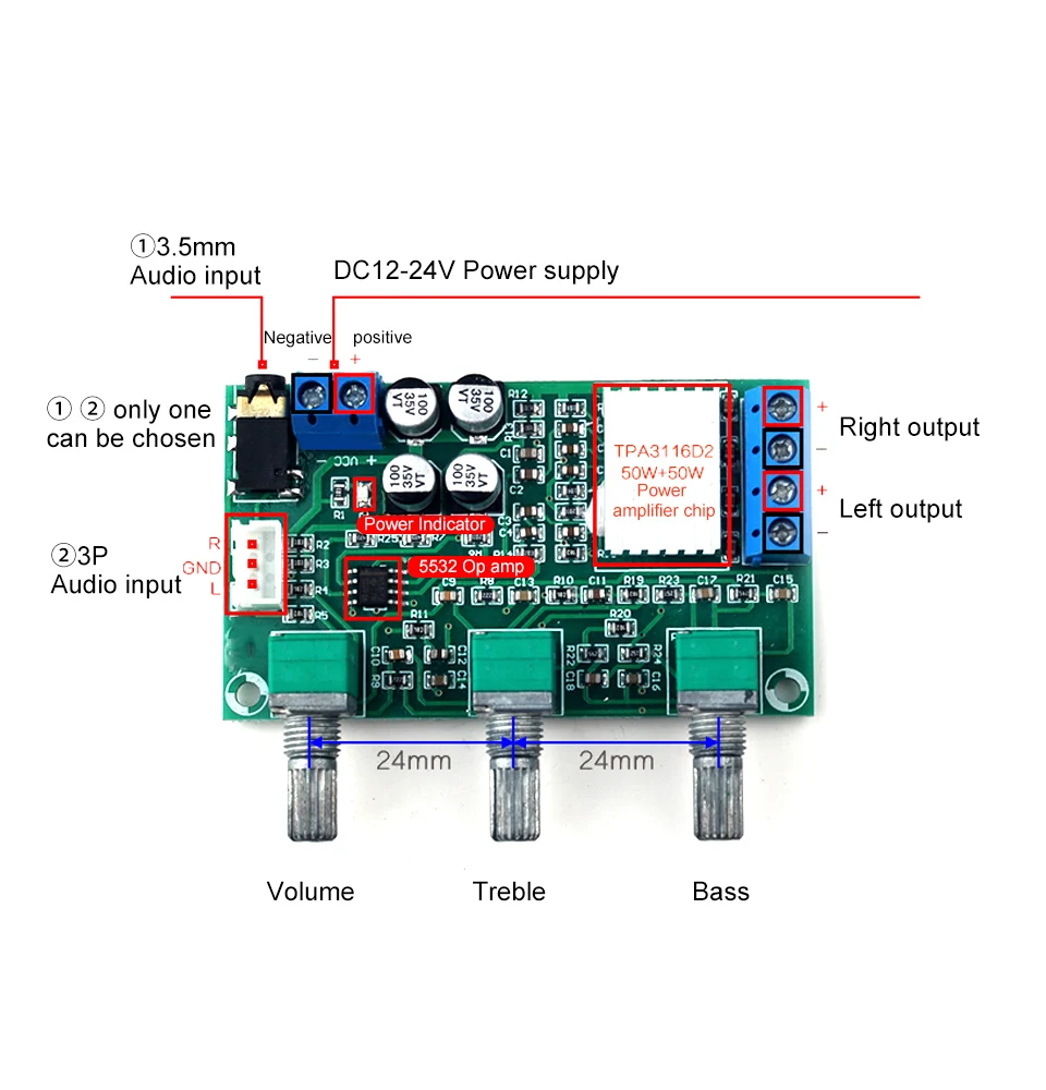 AIYIMA TPA3116D2 цифровой усилитель мощности плата 50Wx2 стерео двухканальный звуковые усилители NE5532 OP Amp с требле басовый тон