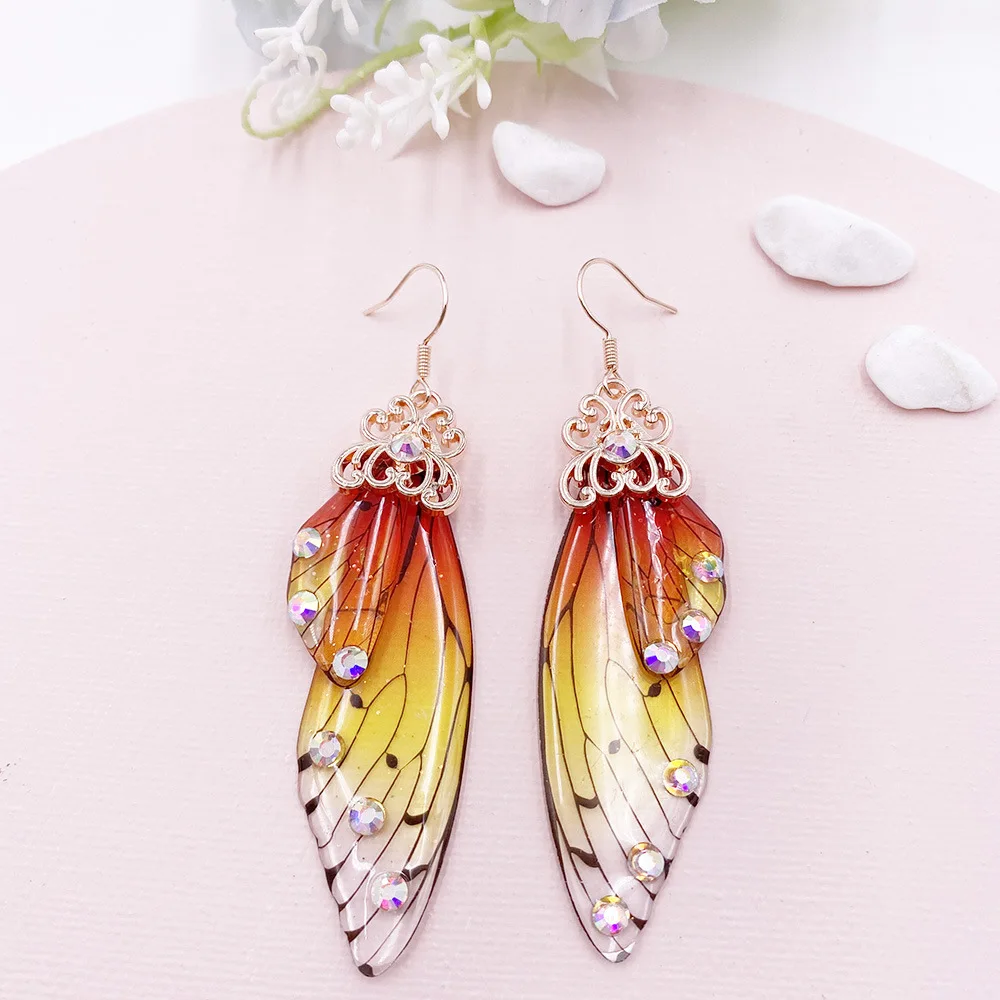 

SNCSDK Temperament long butterfly wing Women dangle earrings female fashion simulation cicada wing Women earring