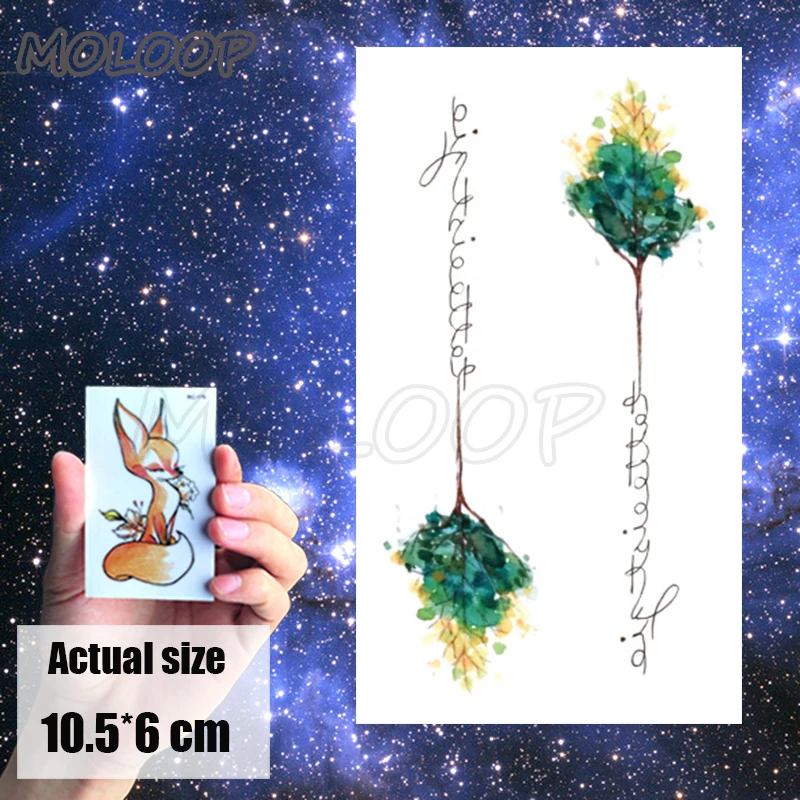 Наклейки для татуировок с натуральным деревом зеленое растение роза маленький