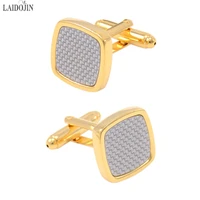 laidojin luxury gold shirt cufflinks for mens high quality white carbon fiber cuff links wedding grooms gift brand men jewelry