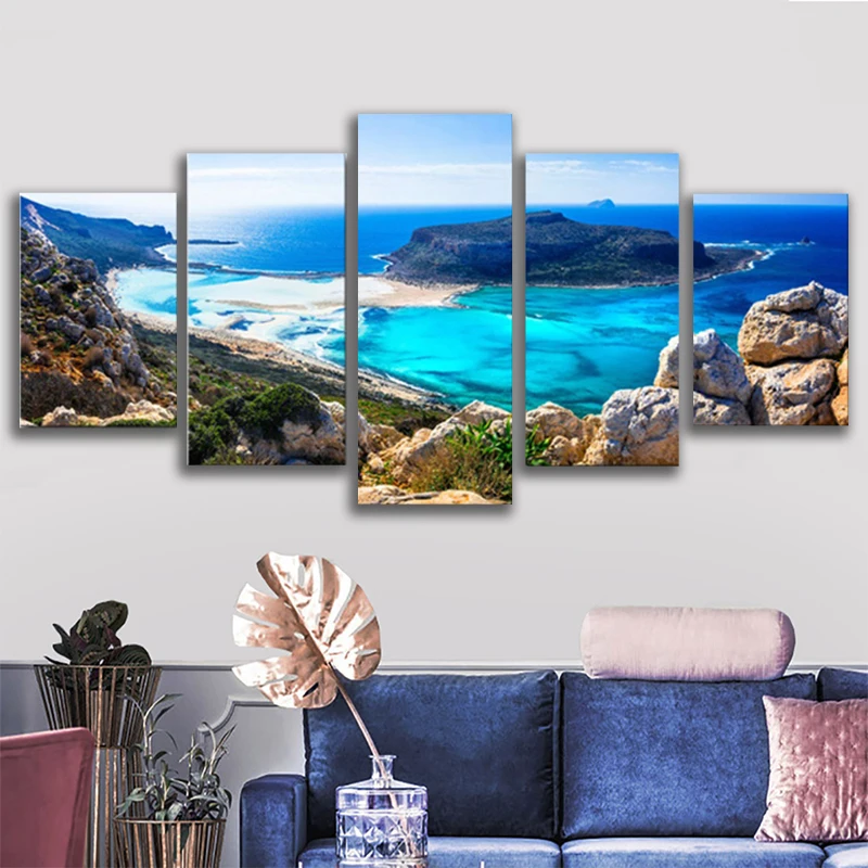 

5 Pcs Nordic Style Canvas Printing Seascape Beach Wall Art Decorative Painting Sea Poster and Picture for Bedroom Decoration