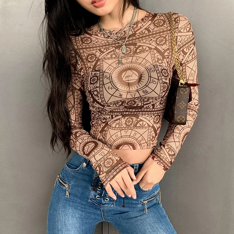 Женская футболка в этническом стиле ретро с сеткой летняя тонкая повседневная