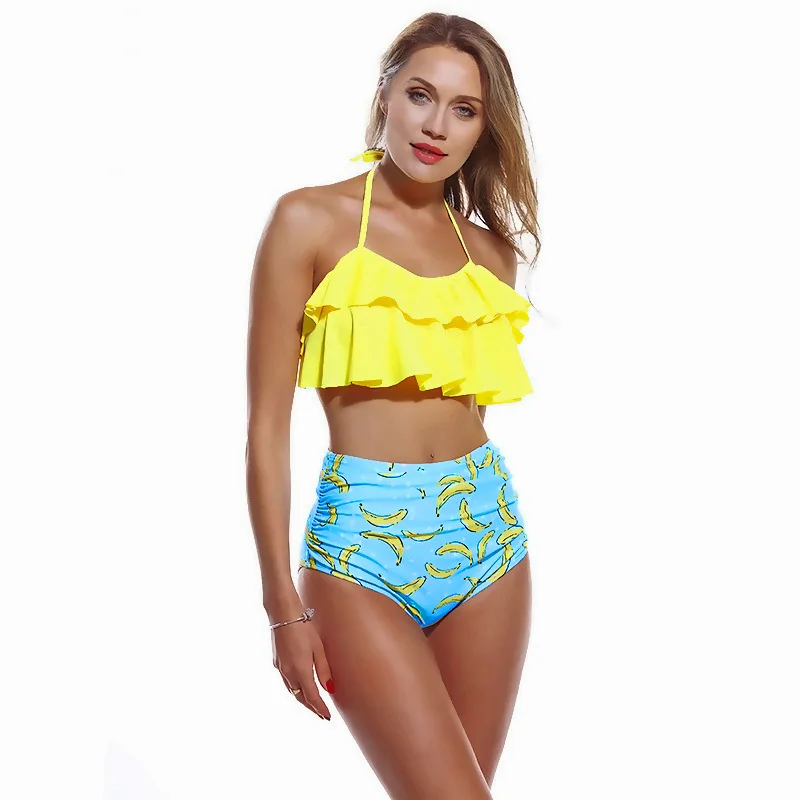Пикантные бикини женский купальник купальный костюм с высокой талией оборками
