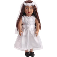 18 inch american doll girls dress lace appliques wedding dress veil born skirt baby toys accessories 43 cm boy dolls gift c86