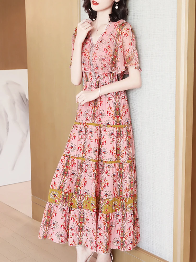 

100% натуральные шелковые платья для женская летняя обувь 2021 Женская юбка с высокой талией тонкое Элегантное Длинное платье в богемном стиле для девочек Sukienki Zjt2576