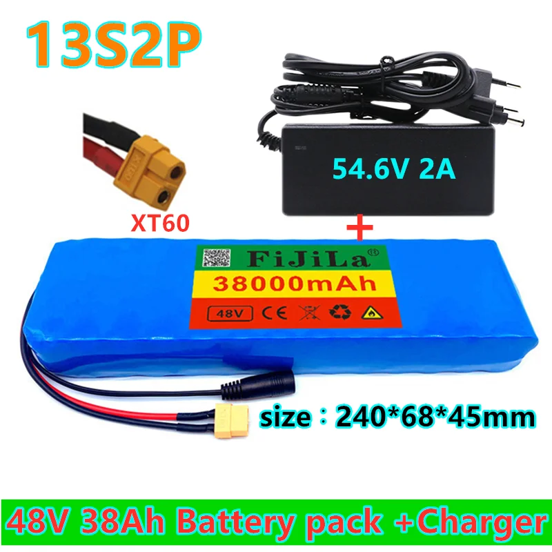 

Литий-ионный аккумулятор для электрического велосипеда, 48 В, 38 А · ч, 18650, для пакистанского двигателя 1000 Вт, с зарядным устройством 54,6 в, 2 А и ...