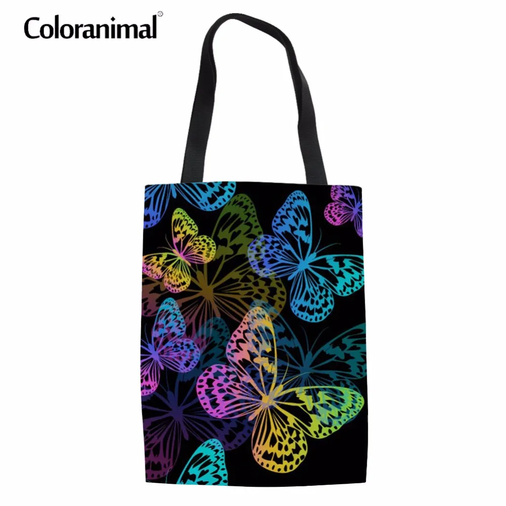 Повседневные Хлопковые женские сумки Coloranimal Холщовый тоут на плечо с 3D принтом