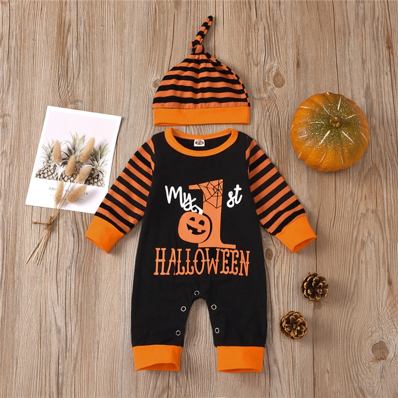 

Halloween Pumpkin Print Baby Clothing Baby Jumpsuit 0-2 Year Old Hooded Pants Jumpsuit Long Sleeve Boys and Girls Baby Bodysuit
