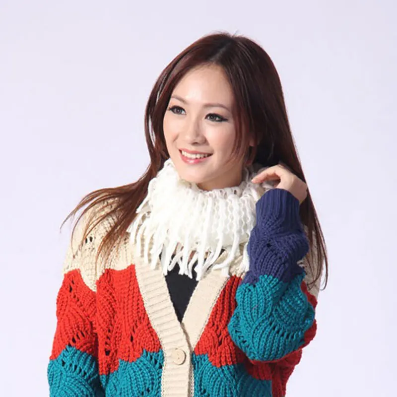 Женский шарф-хомут теплый вязаный с бахромой и круглым вырезом 10 цветов зима 2019 |