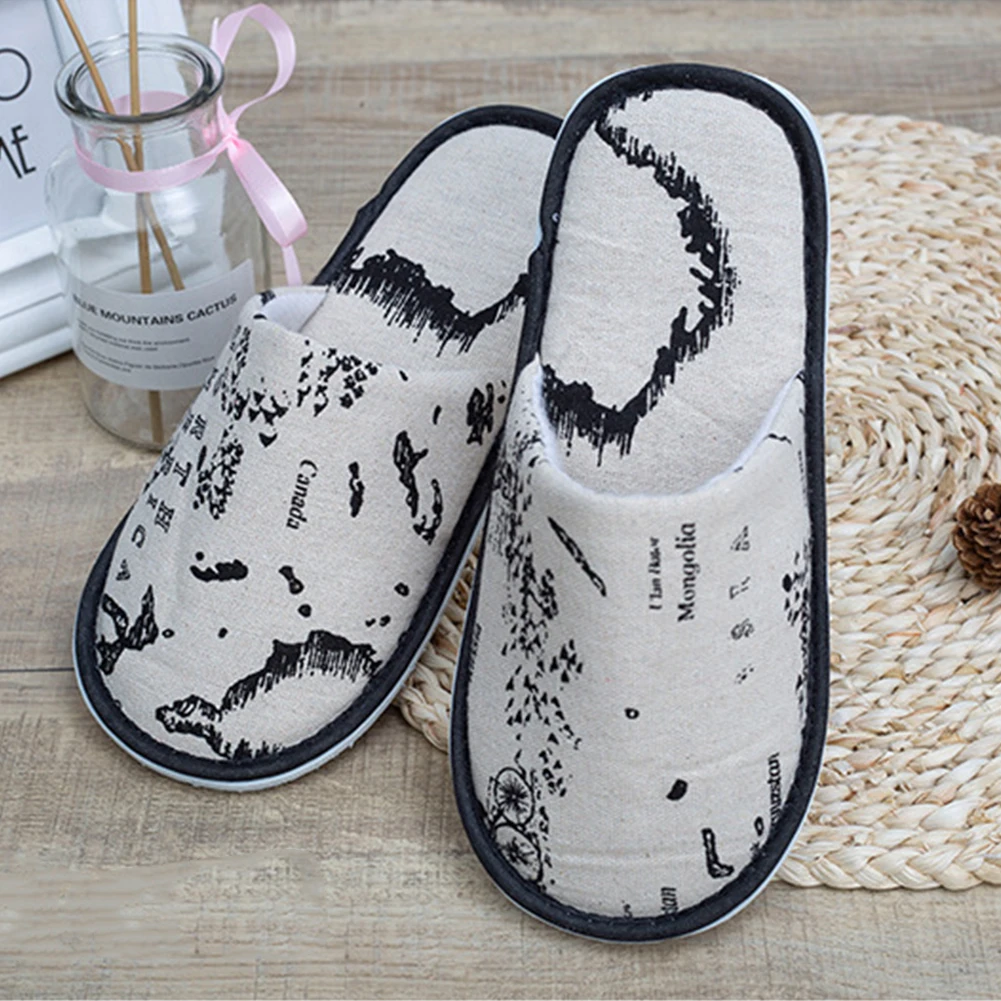 

Man Women Hotel Guest Non Slip Map Print Travel Home Portable Bathroom Children Spa Closed Toe Disposable Slipper Party