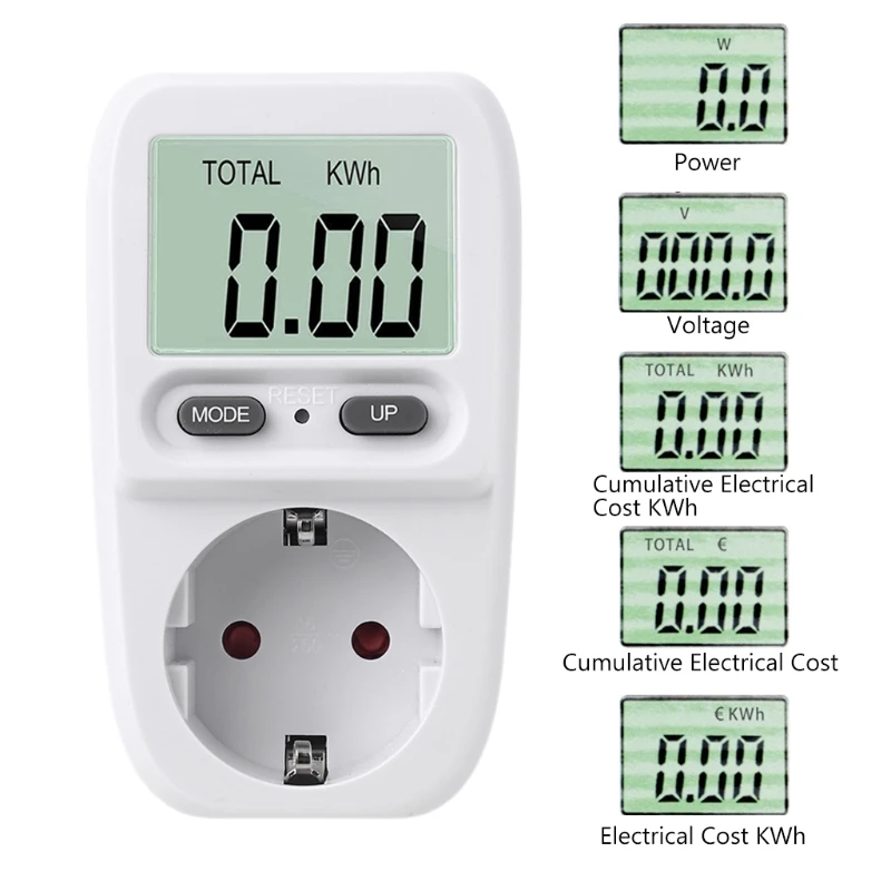

230V European Socket Intelligent Power Cost Calculator Backlit Large Screen Electrical Energy Monitor for Household Use