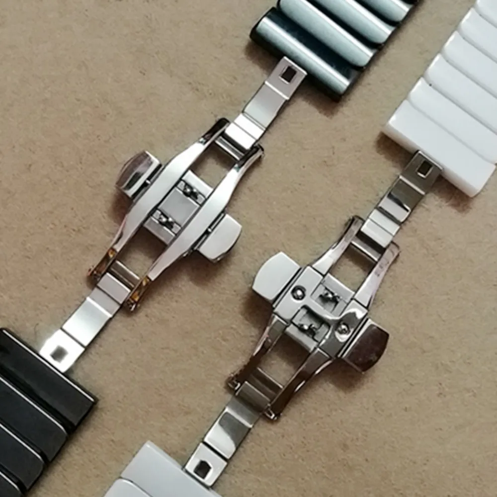 Ceramic Watch Band for Apple Watch 38 42mm Series 1 2 3 Link Bracelet Butterfly Buckle Black White Glossy Watch Belt And Adapter