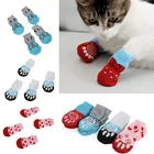 Симпатичные 4 вещи в комплекте, зимние детские домашние тапочки носок для питомца вязаные Нескользящие слипоны Paw протектор Аксессуары для собак и кошек