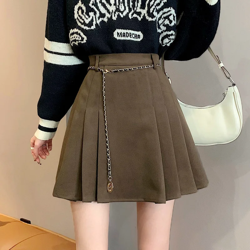 Коричневая Женская осенне-зимняя маленькая плиссированная юбка новый дизайн 2021