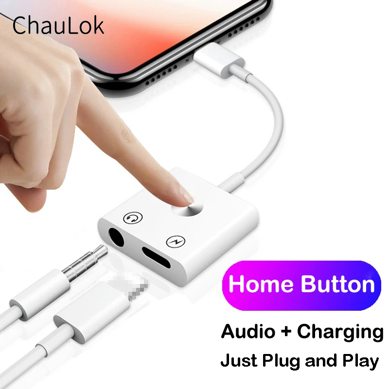 2 в 1 аудиоадаптер для зарядки с кнопкой Home iPhone 11 Pro X XS Max XR 8 контактного до 3 5 мм